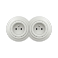 Reblig - Presa doppia domestica in stile retrò con cornice, 230 V, ceramica bianca