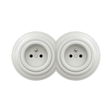 Reblig - Presa doppia domestica in stile retrò con cornice, 230 V, ceramica bianca