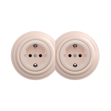 Reblig - Presa doppia domestica SCHUKO 230V in stile retrò con cornice, rosa antico