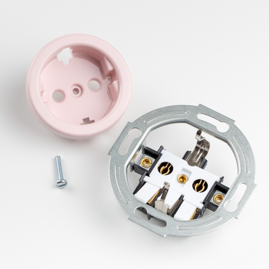 Reblig - Presa doppia domestica SCHUKO 230V in stile retrò con cornice, rosa antico