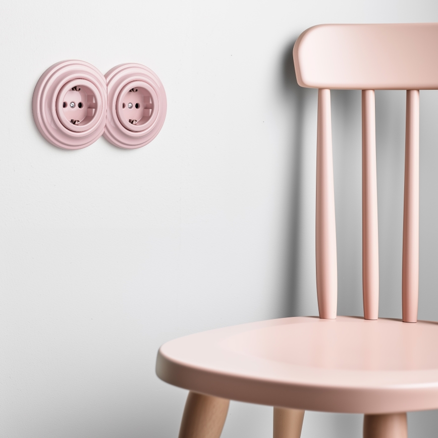 Reblig - Presa doppia domestica SCHUKO 230V in stile retrò con cornice, rosa antico