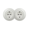 Reblig -Presa doppia in stile retrò da parete per uso domestico con cornice SCHUKO 230V in ceramica bianca