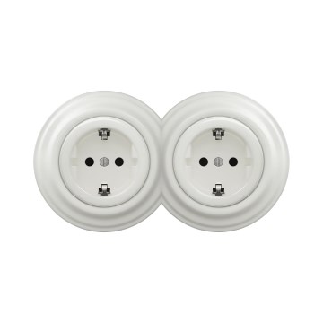 Reblig -Presa doppia in stile retrò da parete per uso domestico con cornice SCHUKO 230V in ceramica bianca