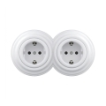 Reblig - Presa doppia in stile retrò per uso domestico con cornice SCHUKO 230V, bianco neve