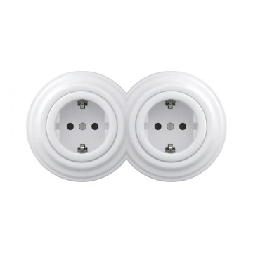 Reblig - Presa doppia in stile retrò per uso domestico con cornice SCHUKO 230V, bianco neve