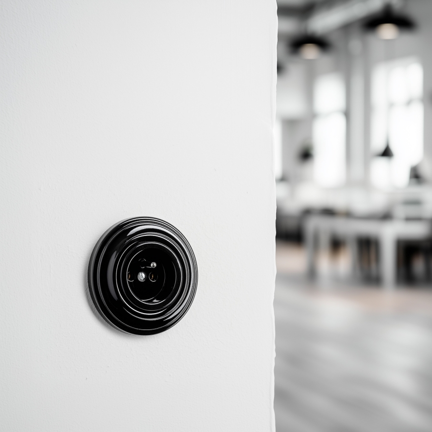 Reblig - Presa elettrica da parete in stile retrò con cornice, 230 V, nera