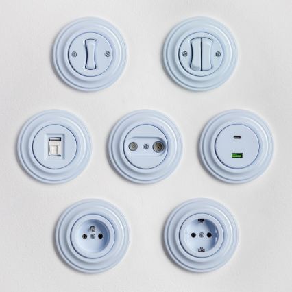 Reblig - Presa elettrica domestica in stile retrò con placca, 230 V, blu