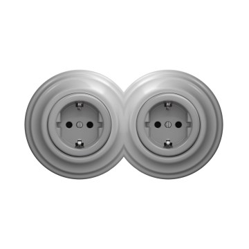 Reblig - Presa elettrica doppia da parete in stile retrò con cornice SCHUKO 230V, grigia