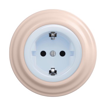 Reblig - Presa elettrica retrò da parete con cornice SCHUKO 230V/16A, blu/rosa antico
