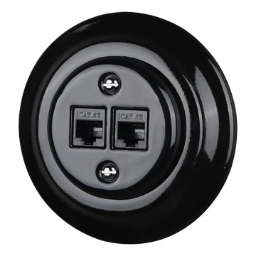 Reblig - Presa Ethernet in porcellana stile retrò con cornice 2xCAT.5E nera