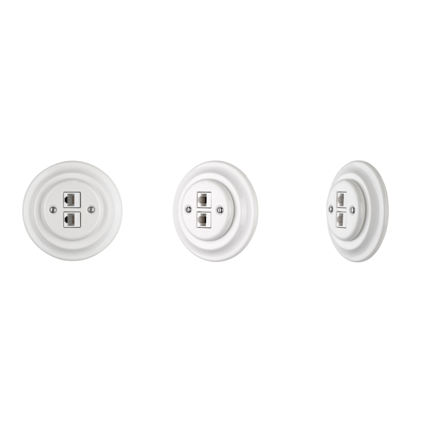 Reblig - Presa Ethernet retrò in porcellana senza cornice 2x CAT.5E bianca