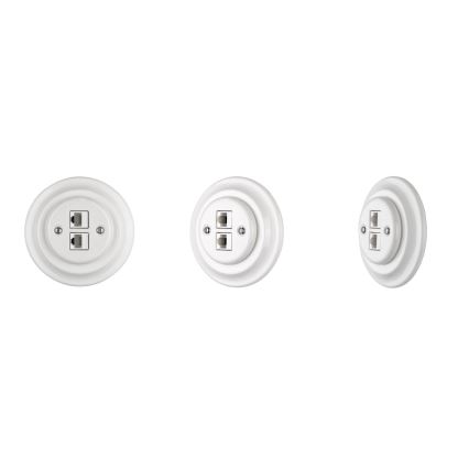 Reblig - Presa Ethernet retrò in porcellana con cornice 2x CAT5e, bianca
