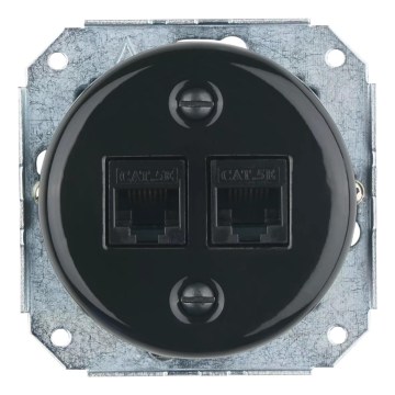 Reblig - Presa Ethernet retrò in porcellana senza cornice, 2x CAT.5E, nera