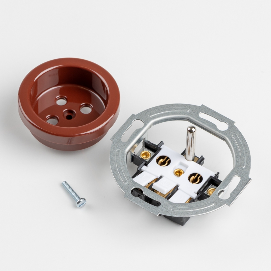 Reblig - Presa in stile retrò da parete con placca 230V marrone