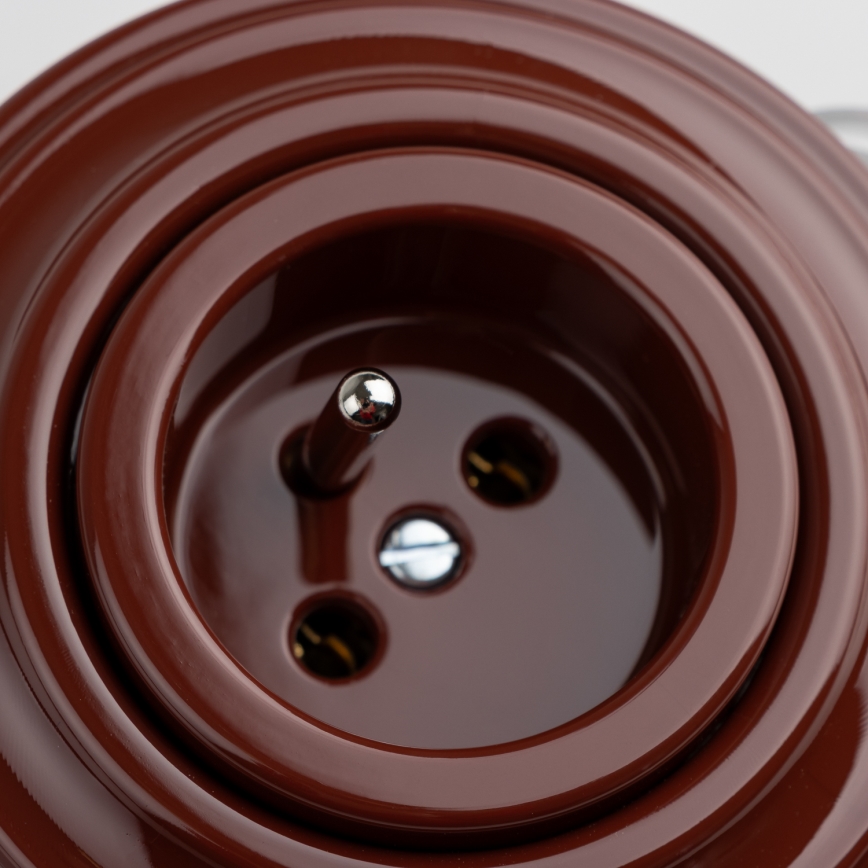 Reblig - Presa in stile retrò da parete con placca 230V marrone