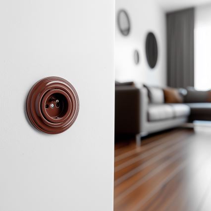 Reblig - Presa in stile retrò da parete con placca 230V marrone