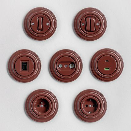 Reblig - Presa in stile retrò da parete con placca 230V marrone