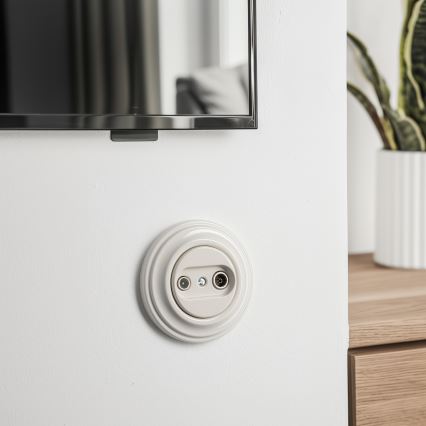 Reblig - Presa terminale coassiale TV+R in stile retrò con cornice beige