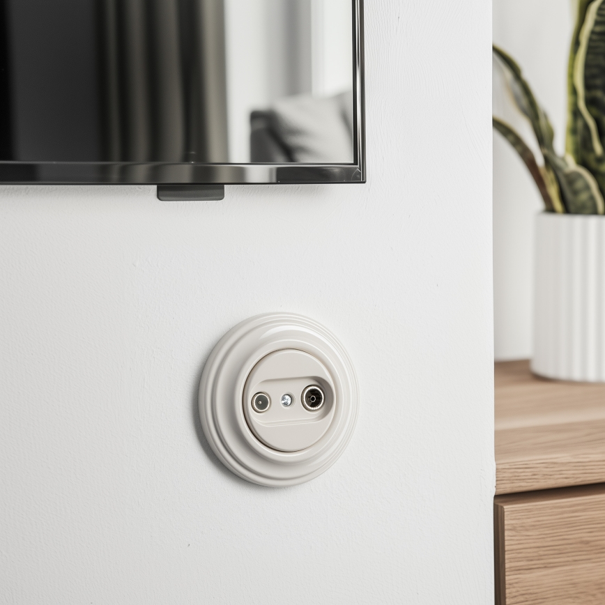 Reblig - Presa terminale coassiale TV+R in stile retrò con cornice beige