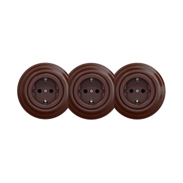 Reblig - Presa tripla da parete in stile retrò con placca SCHUKO 230 V, marrone