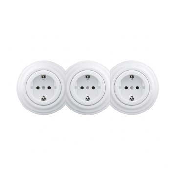 Reblig - Presa tripla domestica in stile retrò con cornice SCHUKO 230 V, bianco neve