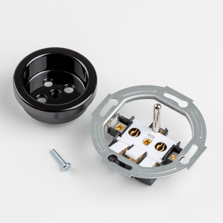 Reblig - Presa tripla domestica in stile retrò con placca 230V nera
