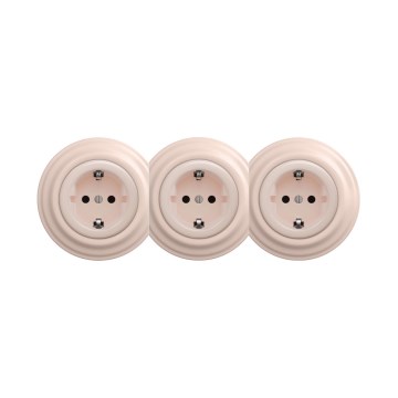 Reblig - Presa tripla domestica in stile retrò con placca SCHUKO 230V, rosa antico
