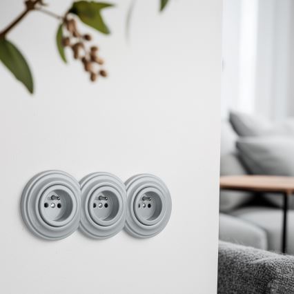 Reblig - Presa tripla in stile retrò per uso domestico con cornice, 230V, grigio