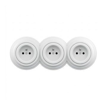 Reblig - Presa tripla per uso domestico in stile retrò con cornice 230V, bianco neve
