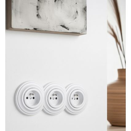 Reblig - Presa tripla per uso domestico in stile retrò con cornice 230V, bianco neve
