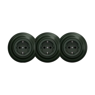 Reblig - Presa tripla retrò da parete per uso domestico con cornice SCHUKO 230V verde
