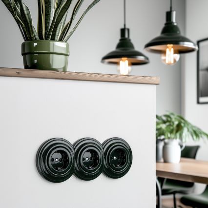 Reblig - Presa tripla retrò da parete per uso domestico con cornice SCHUKO 230V verde
