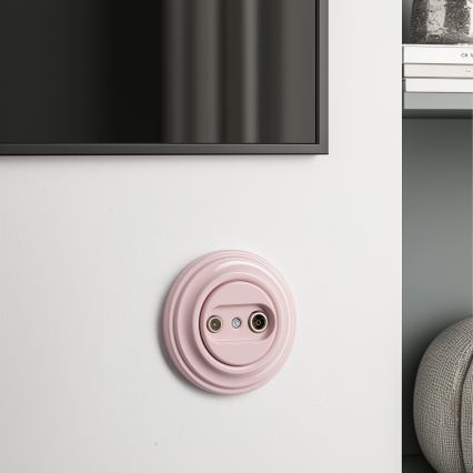 Reblig - Presa TV/FM passante in stile retrò con cornice color rosa antico