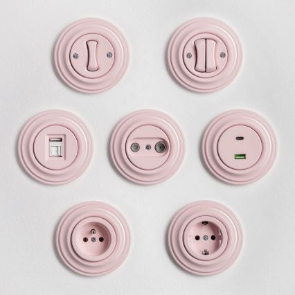 Reblig - Presa TV/FM passante in stile retrò con cornice color rosa antico