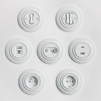 Reblig - Presa TV+Radio passante in stile retrò con cornice bianco neve