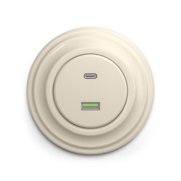 Reblig - Presa USB A+C in stile retrò con placca beige