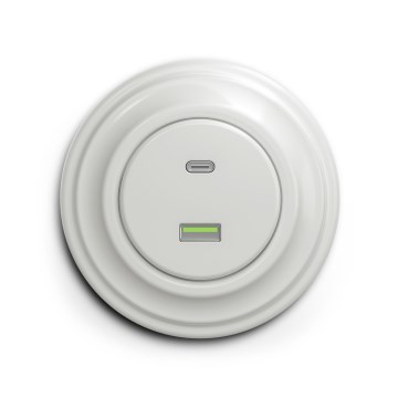 Reblig - Presa USB retro A+C con cornice in ceramica bianca