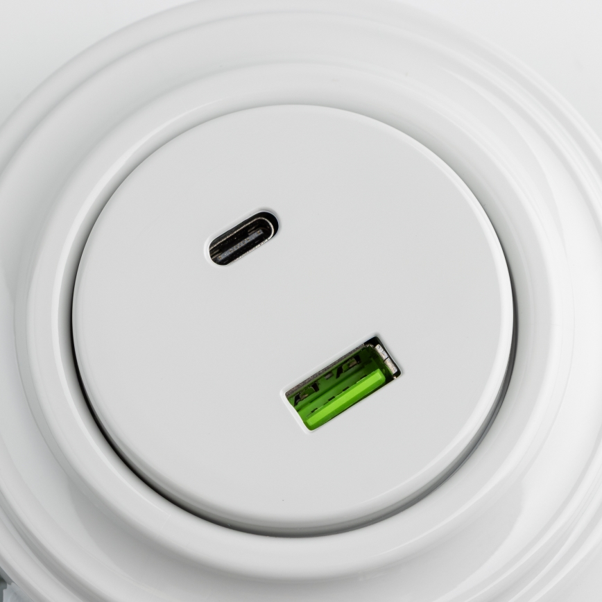 Reblig - Presa USB retro A+C con cornice in ceramica bianca