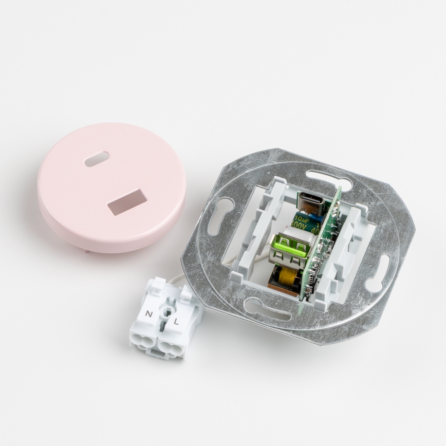 Reblig - Presa USB retro A+C con cornice, rosa antico