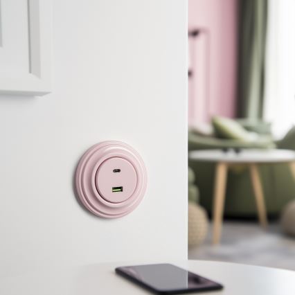 Reblig - Presa USB retro A+C con cornice, rosa antico
