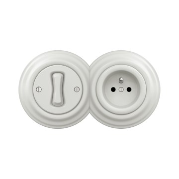 Reblig -Retro interruttore unipolare n. 1 e presa 230 V con cornice in ceramica bianca