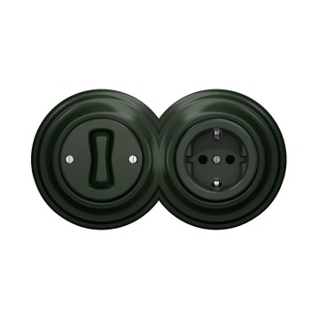 Reblig - Retro interruttore unipolare n. 1 e presa SCHUKO 230 V con placca verde