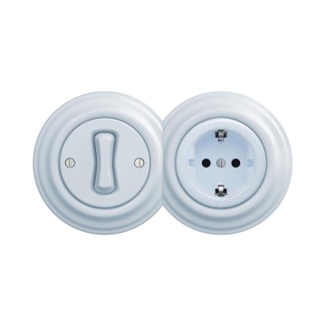 Reblig - Retro interruttore unipolare n. 1 e presa SCHUKO 230V con cornice blu
