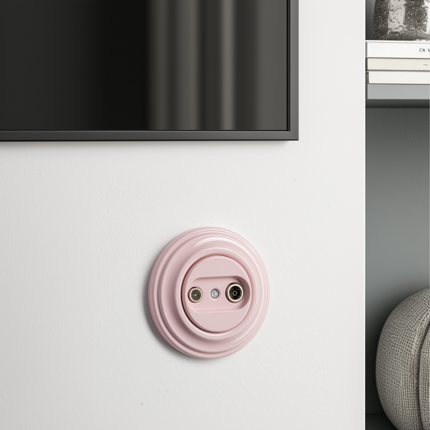 Reblig - Retro presa da parete TV+R (terminale) con cornice, rosa antico
