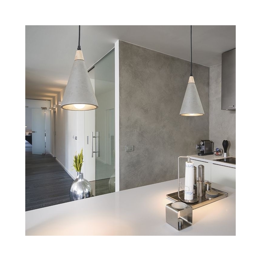 RED - Design Rendl - R12380 - Lampadario su corda HEIDI 1xE27/28W/230V cemento/legno