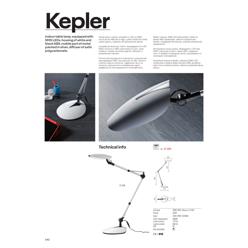 Redo 01-1036 - Lampada da tavolo LED KEPLER LED/6,5W/230V bianca
