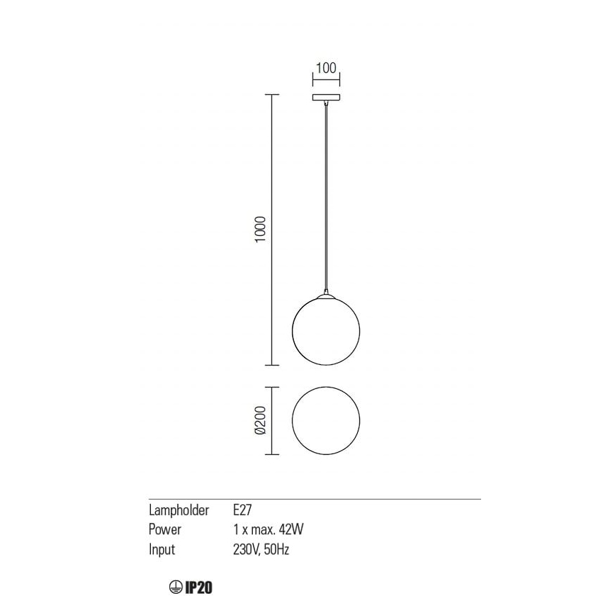 Redo 01-1064 - Lampadario a sospensione con filo OLA 1xE27/42W/230V diametro 20 cm