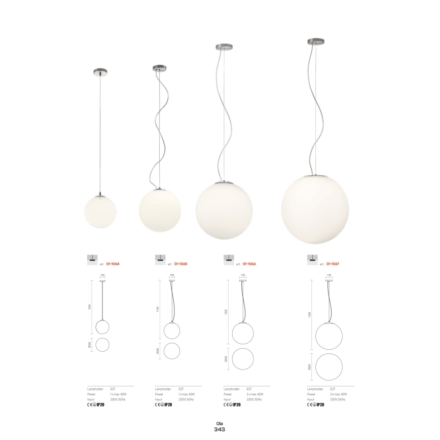Redo 01-1065 - Lampadario a sospensione con filo OLA 1xE27/42W/230V diametro 30 cm