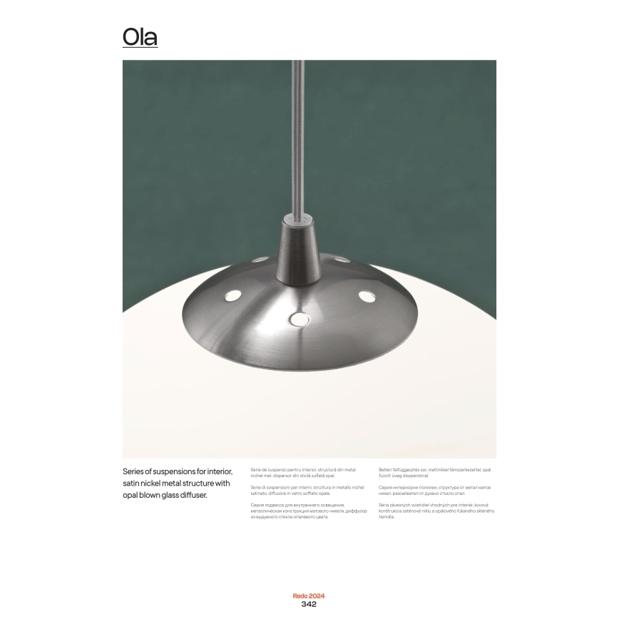Redo 01-1066 - Lampadario a sospensione con filo OLA 2xE27/42W/230V diametro 40 cm