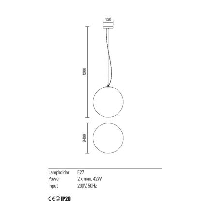 Redo 01-1066 - Lampadario a sospensione con filo OLA 2xE27/42W/230V diametro 40 cm